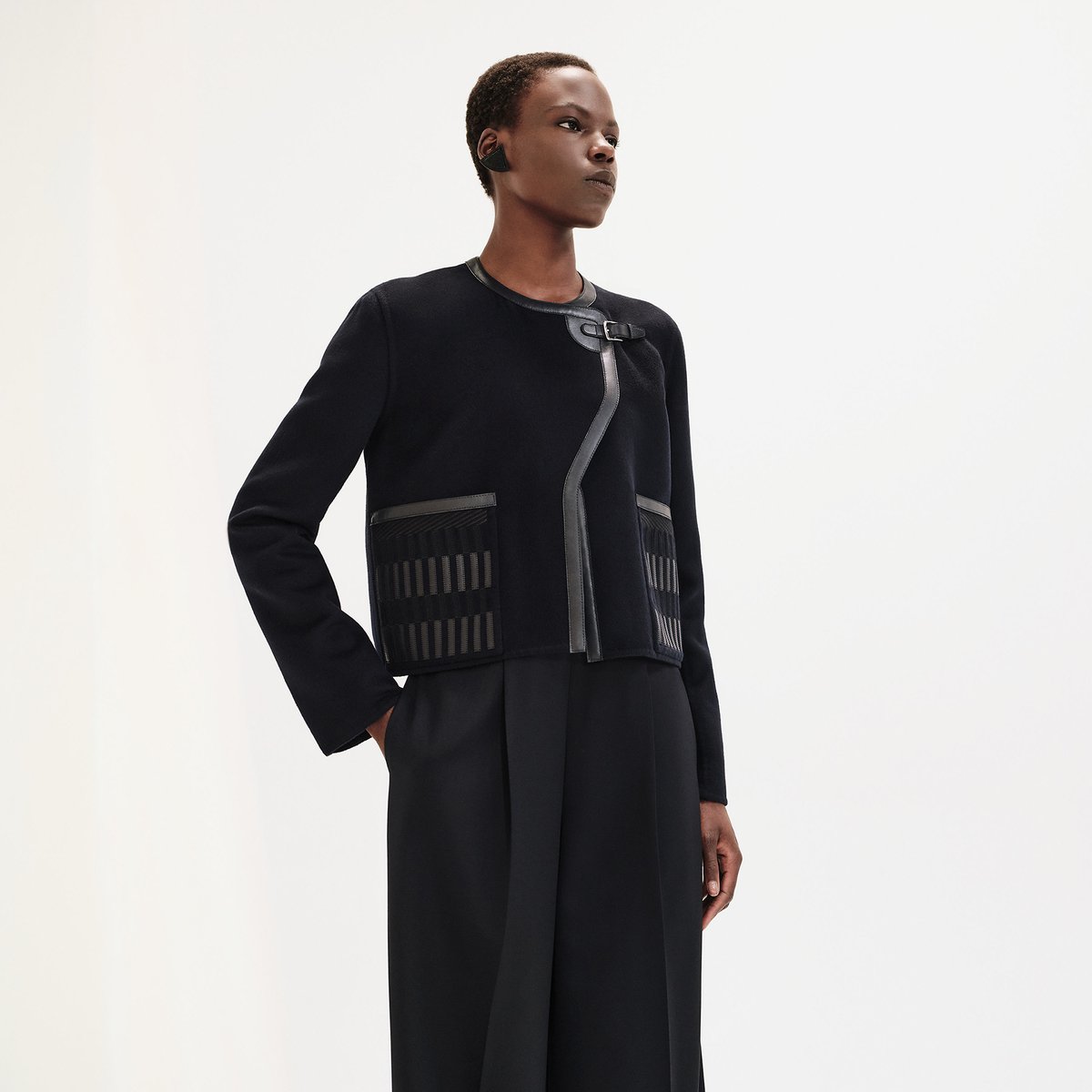Embroidered jacket with leather details