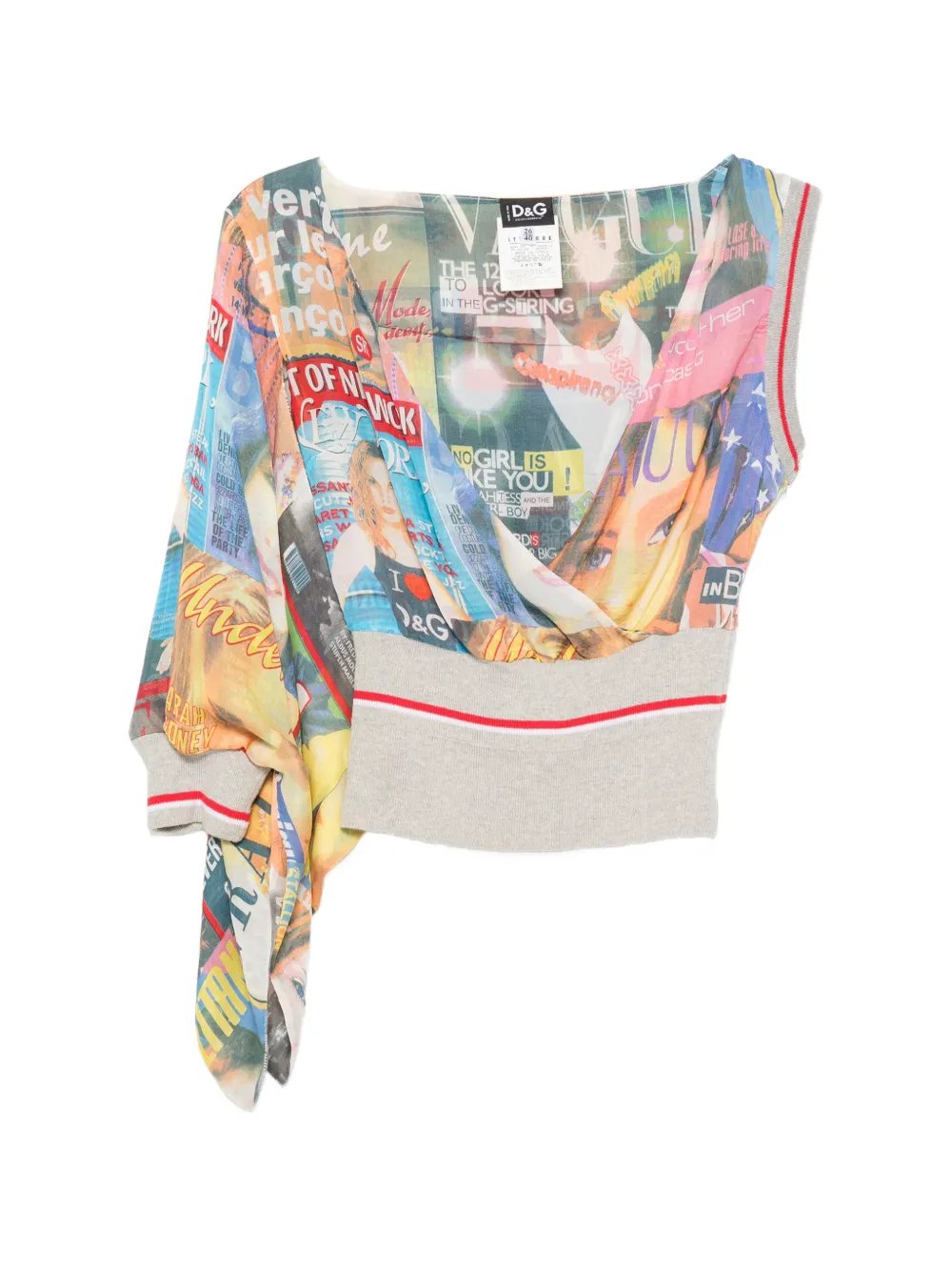 2000s newsprint-print one-shoulder top
