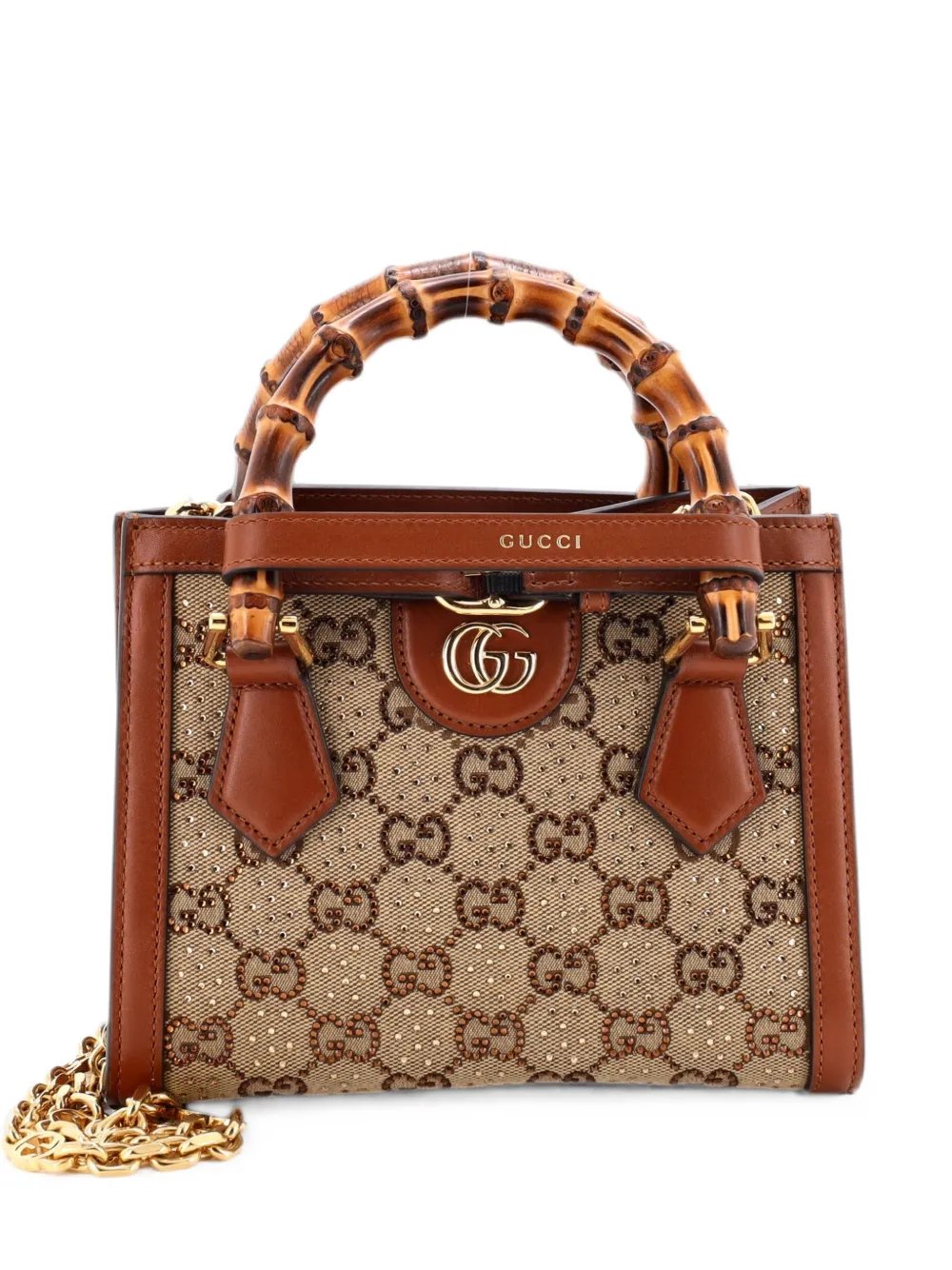 Diana NM Bamboo Handle Crystal Embellished GG Canvas Mini tote bag