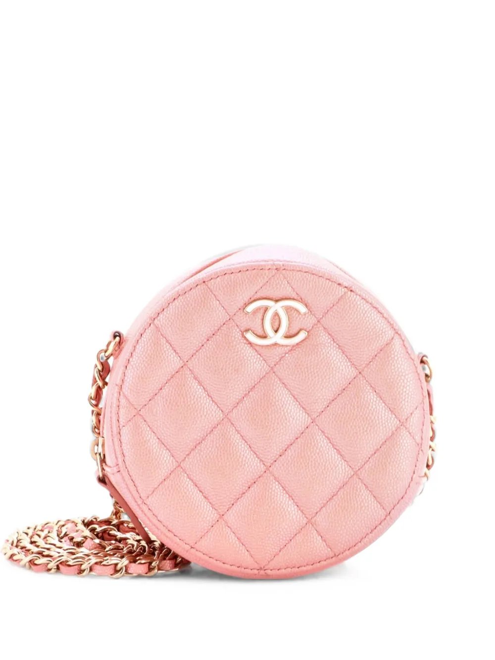 Round Clutch with Chain Quilted Iridescent Caviar Mini crossbody bag