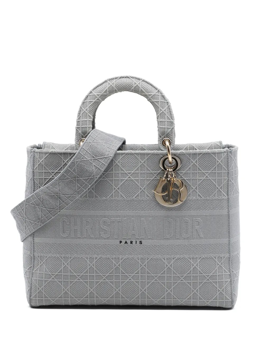 2020 Large Embroidered Canvas Cannage Lady D Lite satchel