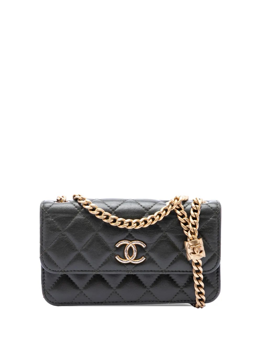 2021-2026 CC Quilted Lambskin Pillow Crush Flap Phone Holder with Chain crossbody bag