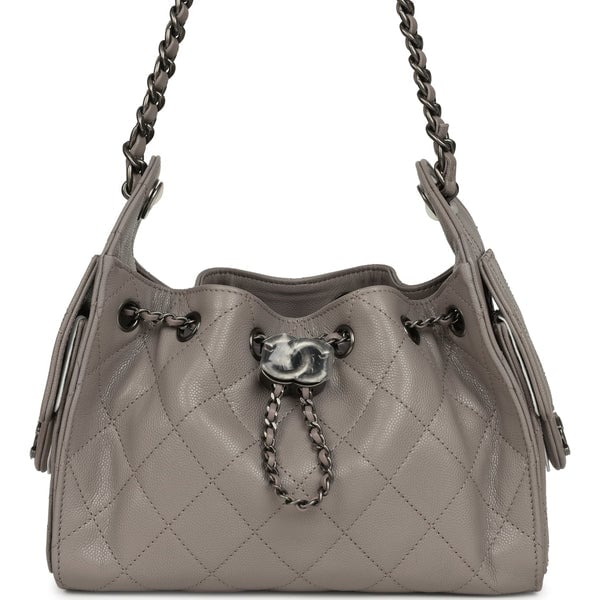 Chanel Mini 25 Hobo Bag Dark Grey Caviar Aged Ruthenium Hardware
