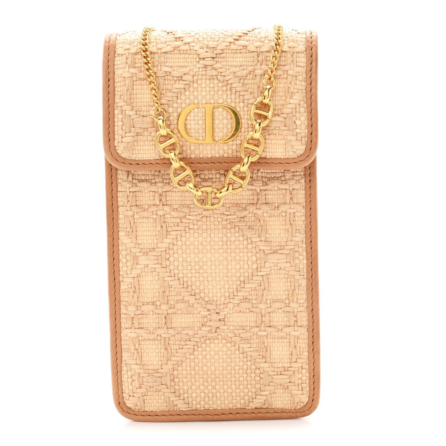 Christian Dior Raffia Cannage Phone Pouch Holder Natural