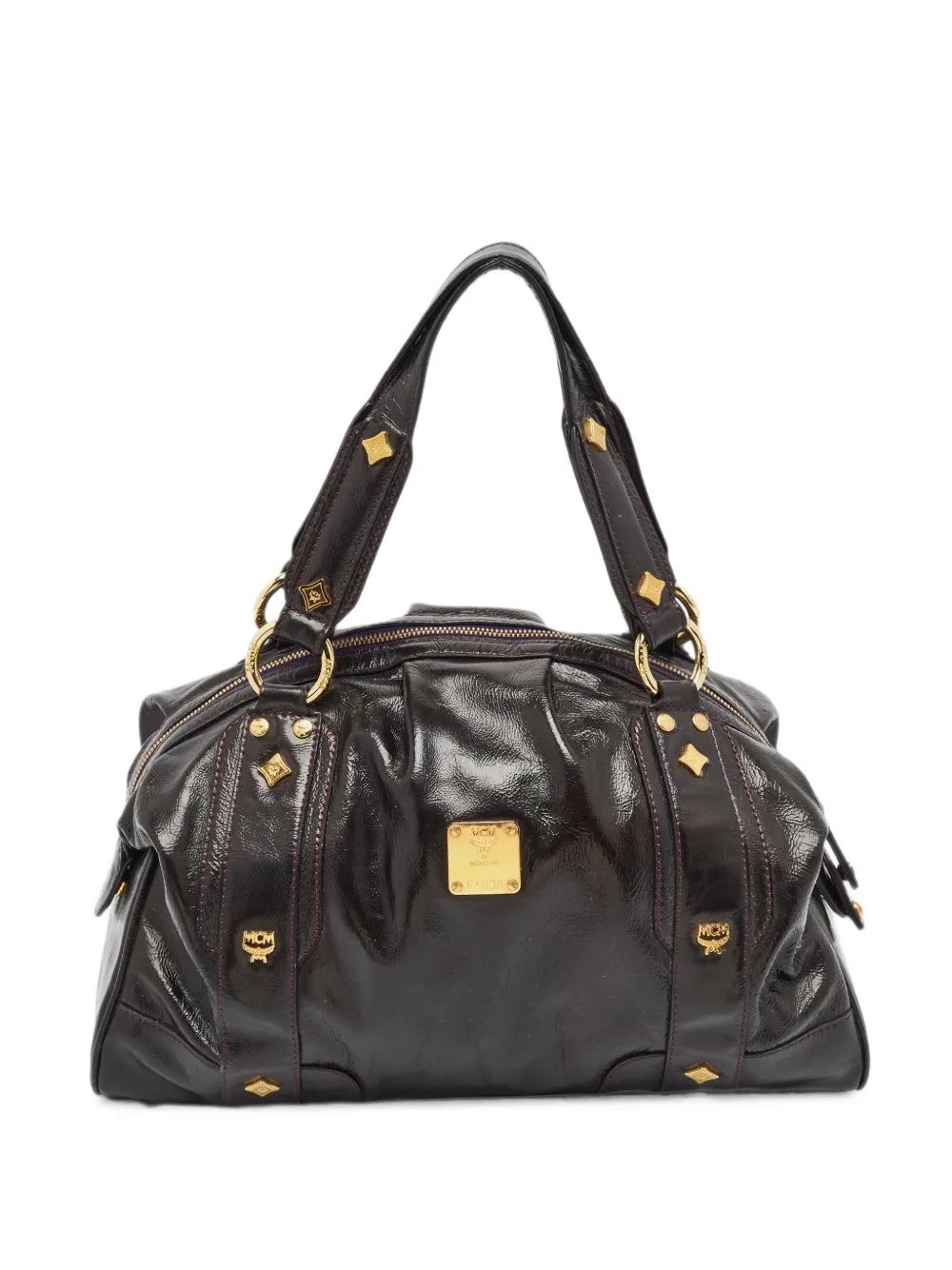 studded patent leather satchel bag