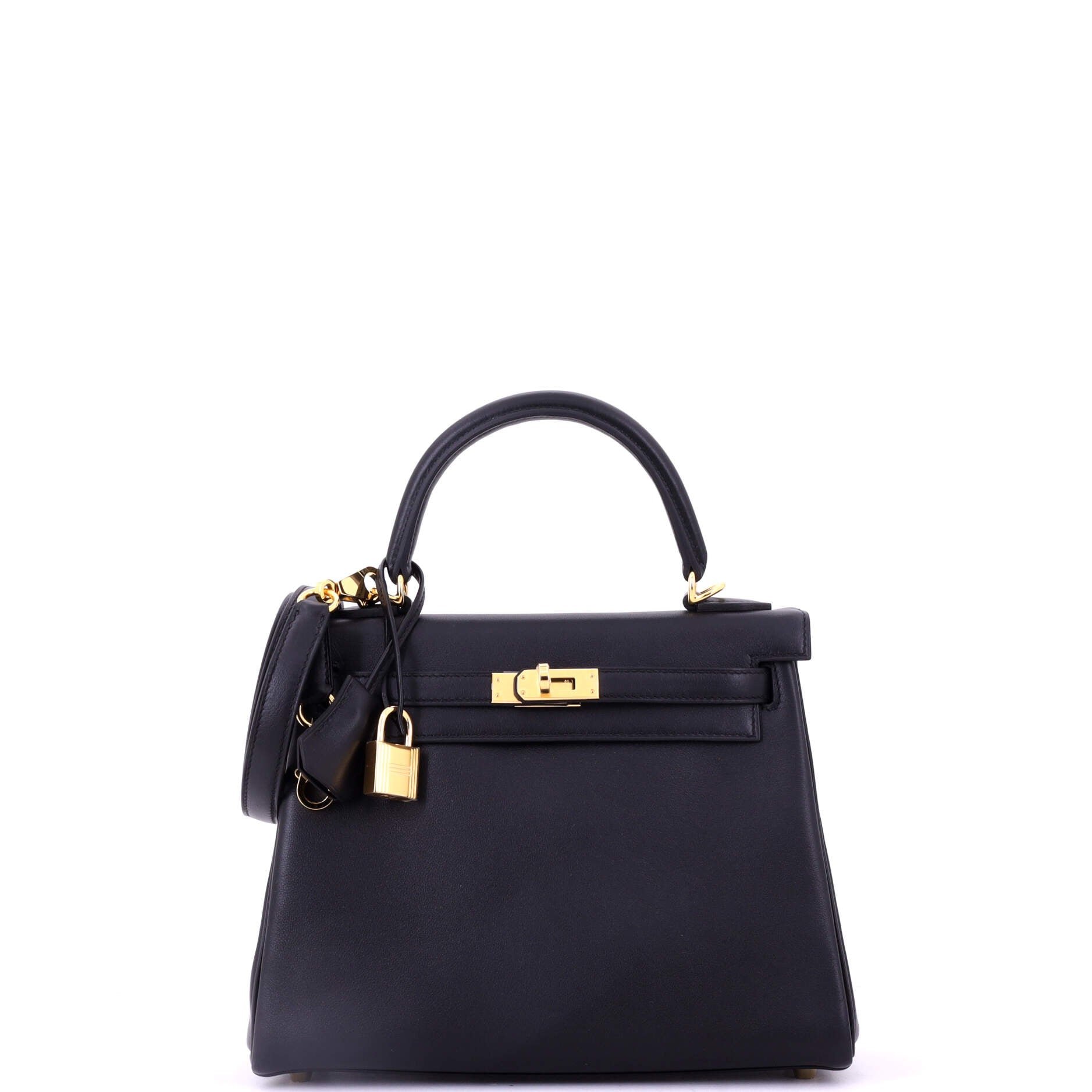 Hermes Kelly Handbag Noir Swift with Gold Hardware 25