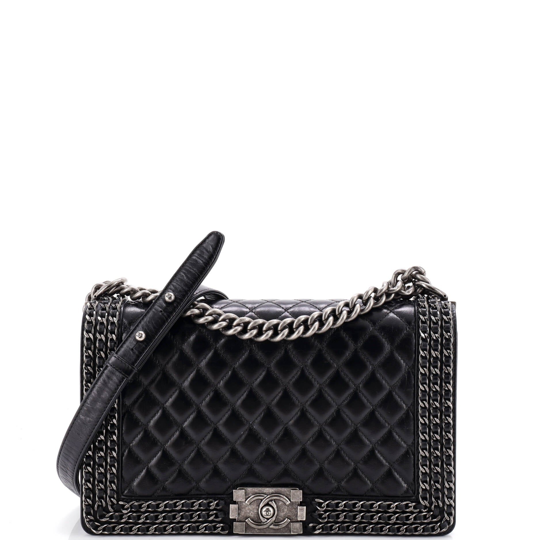 Chanel Chained Boy Flap Bag Quilted Glazed Calfskin Old Medium