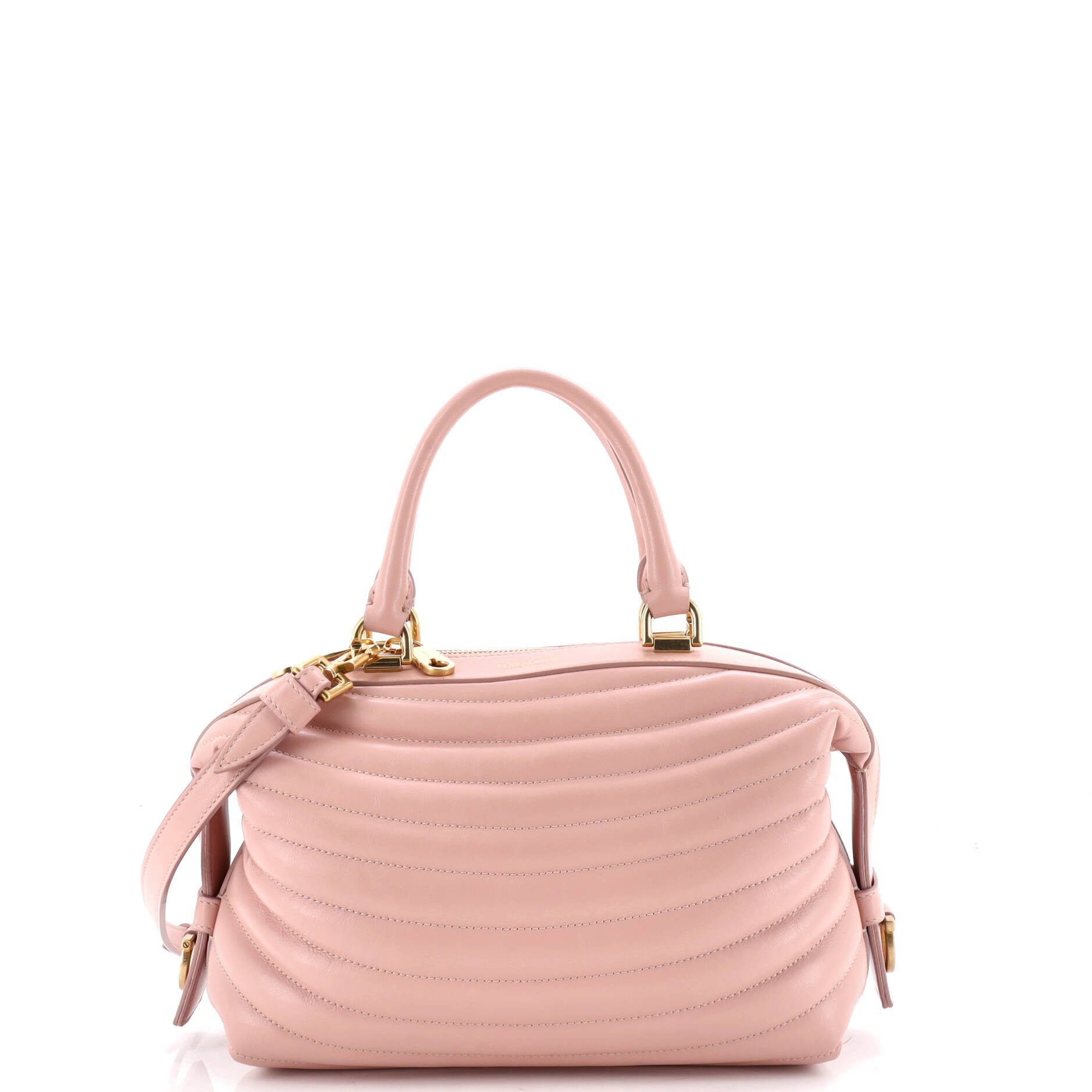 Convertible Top Handle Bowling Bag Quilted Leather