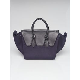Celine Celine Navy/Black Wool and Leather Small Tie Tote Bag