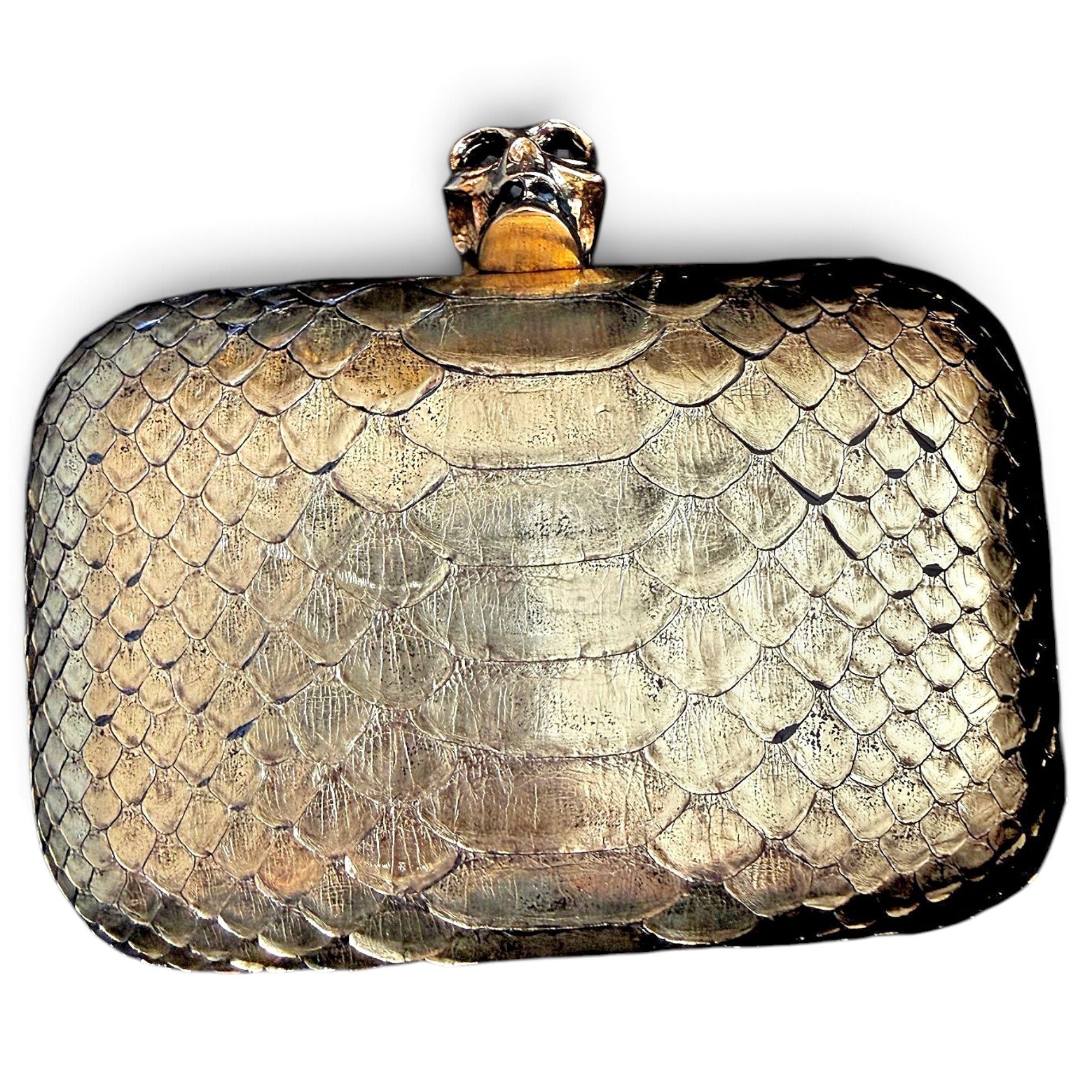 Skull leather clutch bag