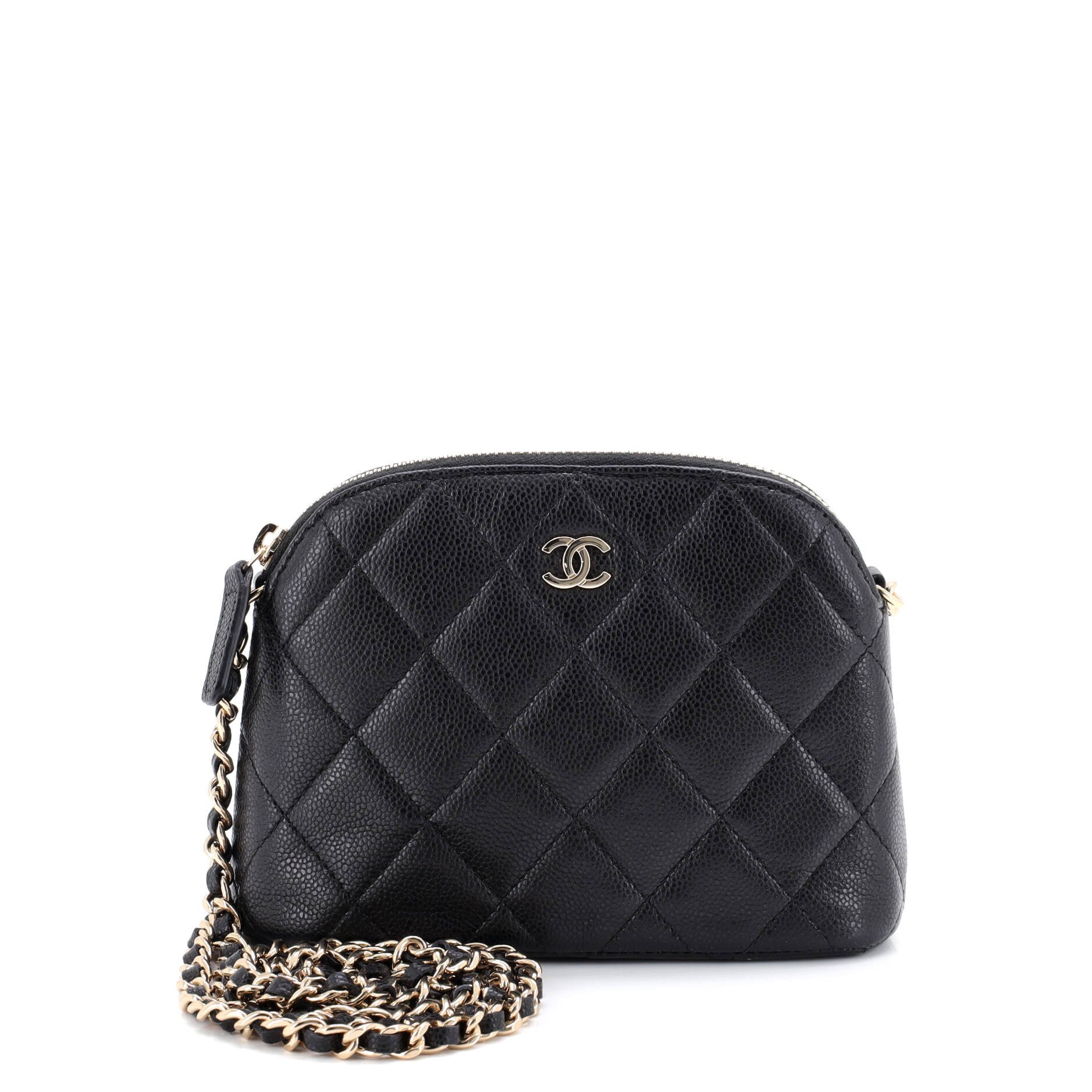 Chanel CC Dome Zip Clutch with Chain Quilted Caviar Mini