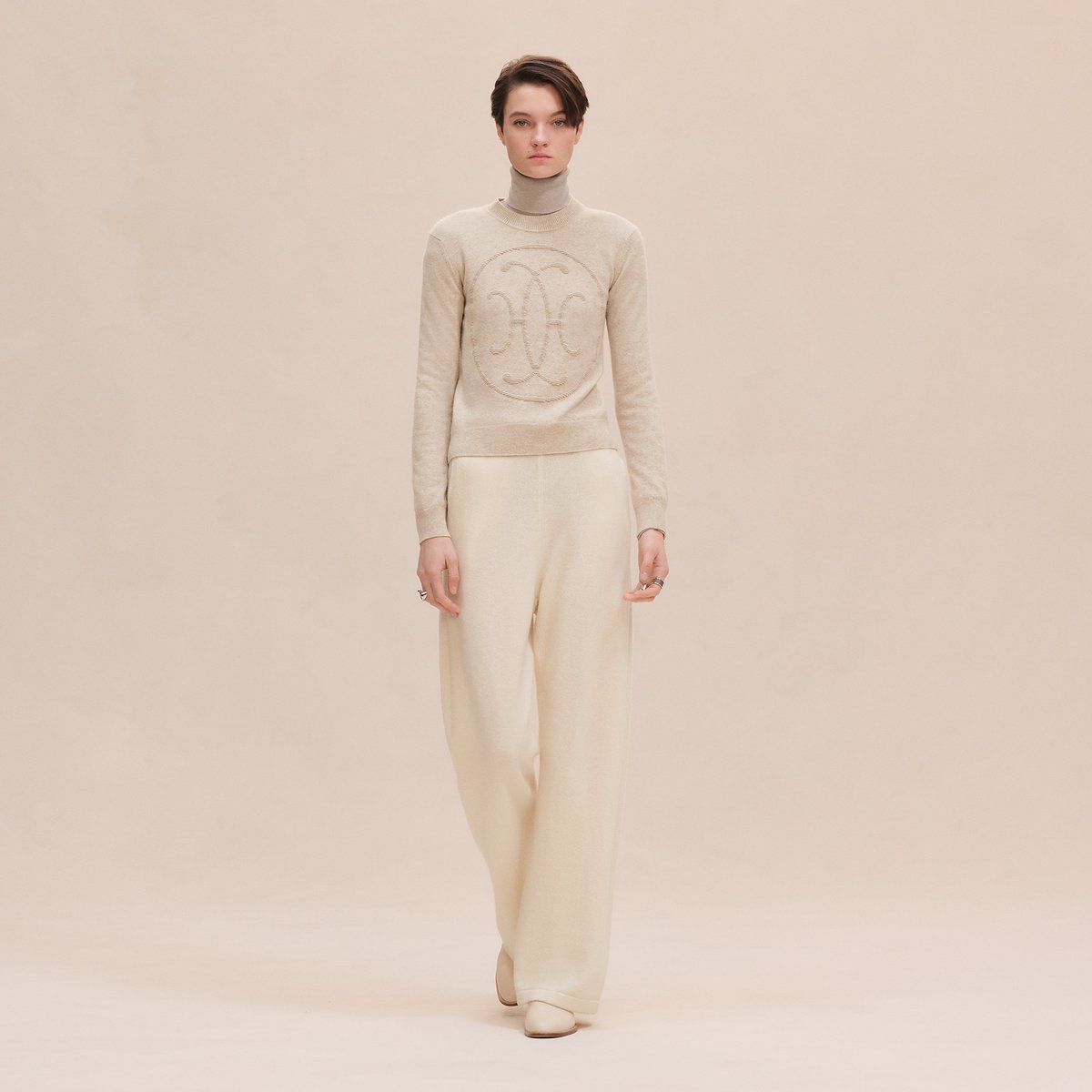 Beige Naturel Cashmere "H Lift" Long-sleeve Sweater