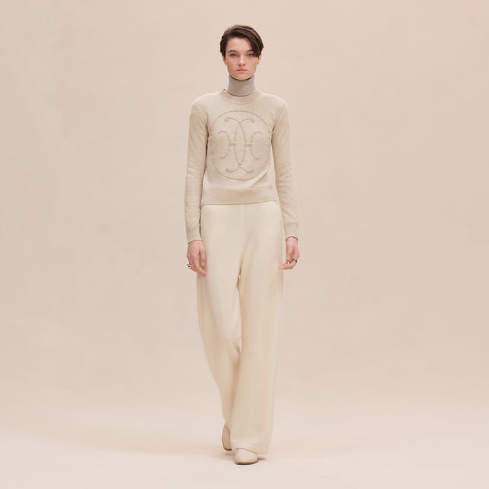 Beige Naturel Cashmere "H Lift" Long-sleeve Sweater