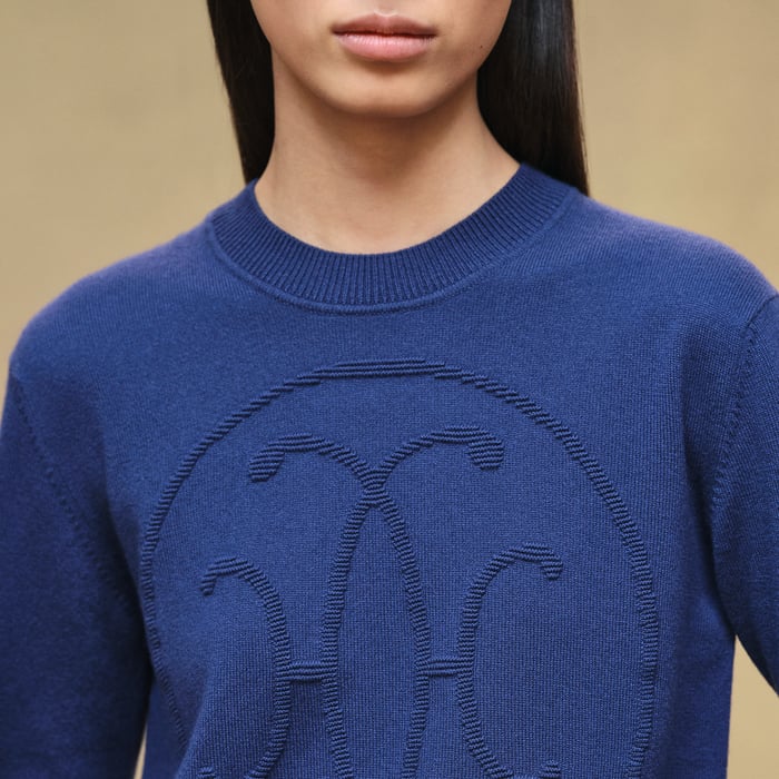 Bleu Outremer Cashmere "H Lift" Long-sleeve Sweater