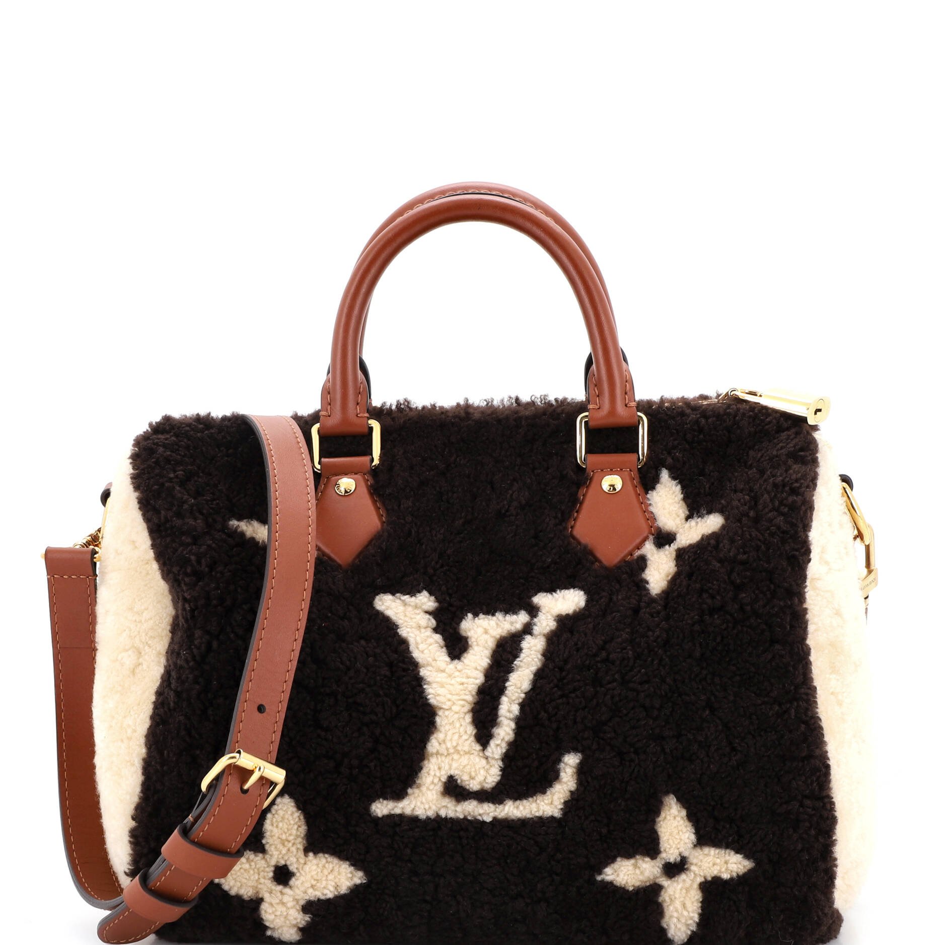 Louis Vuitton Speedy Bandouliere Bag Monogram Giant Teddy Fleece 25