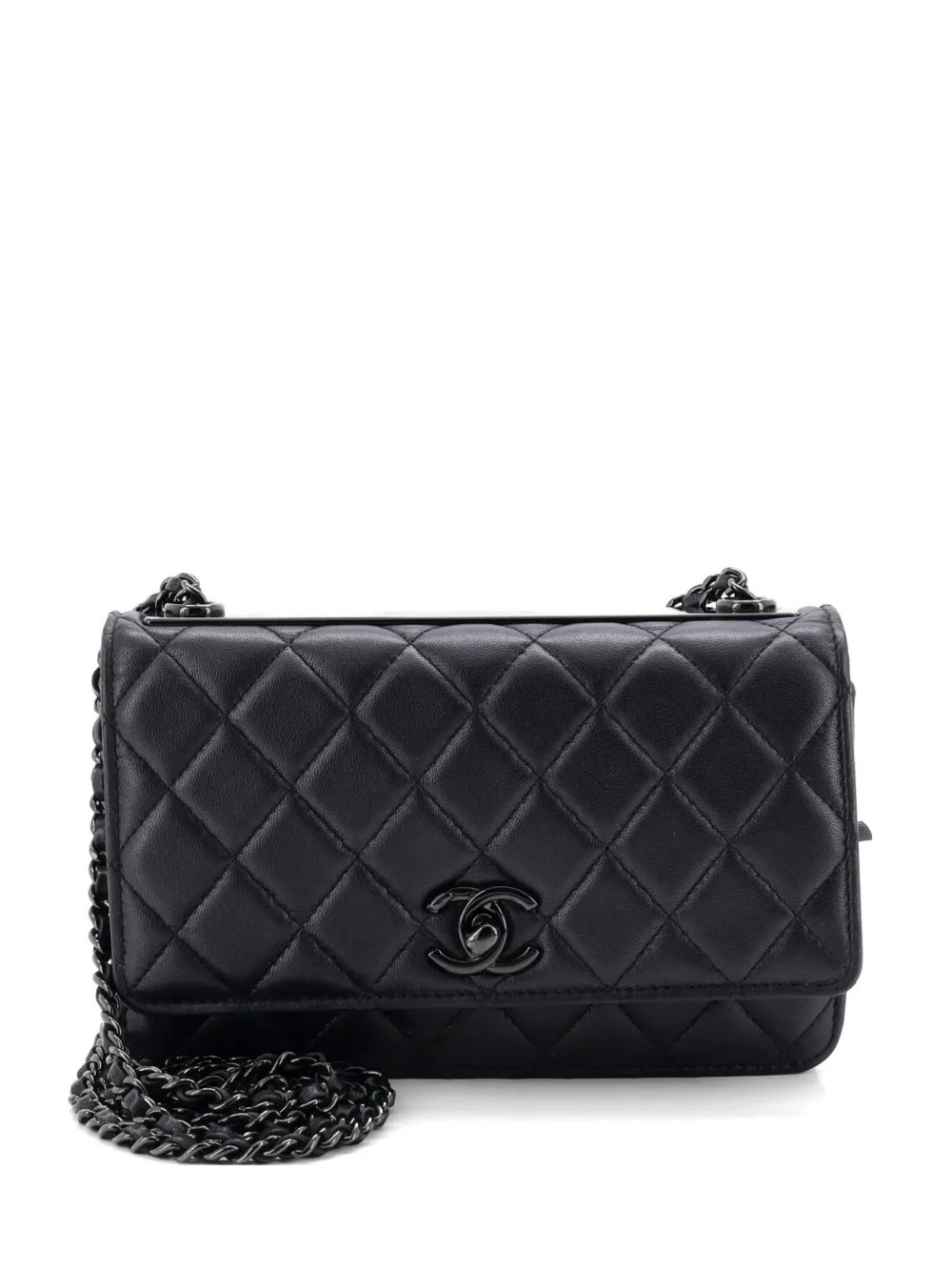 So Black Trendy CC Wallet on Chain Quilted Lambskin crossbody bag