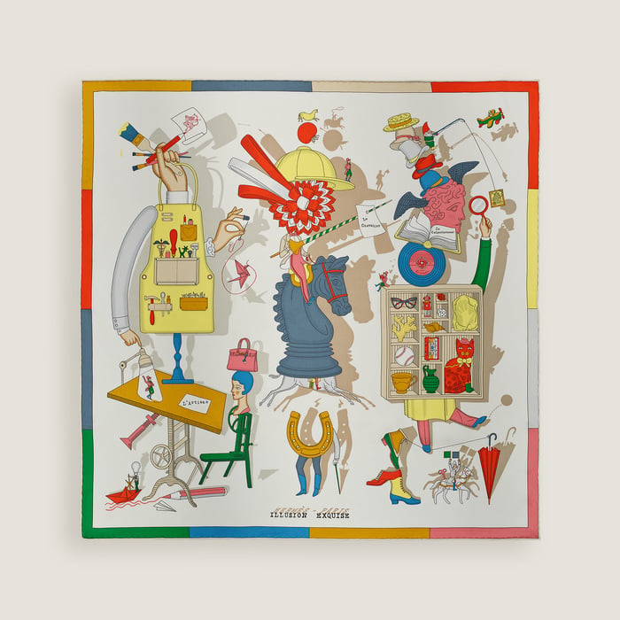 Hermès Illusion Exquise scarf 70 Blanc/Jaune/Multicolore | BagUSeek