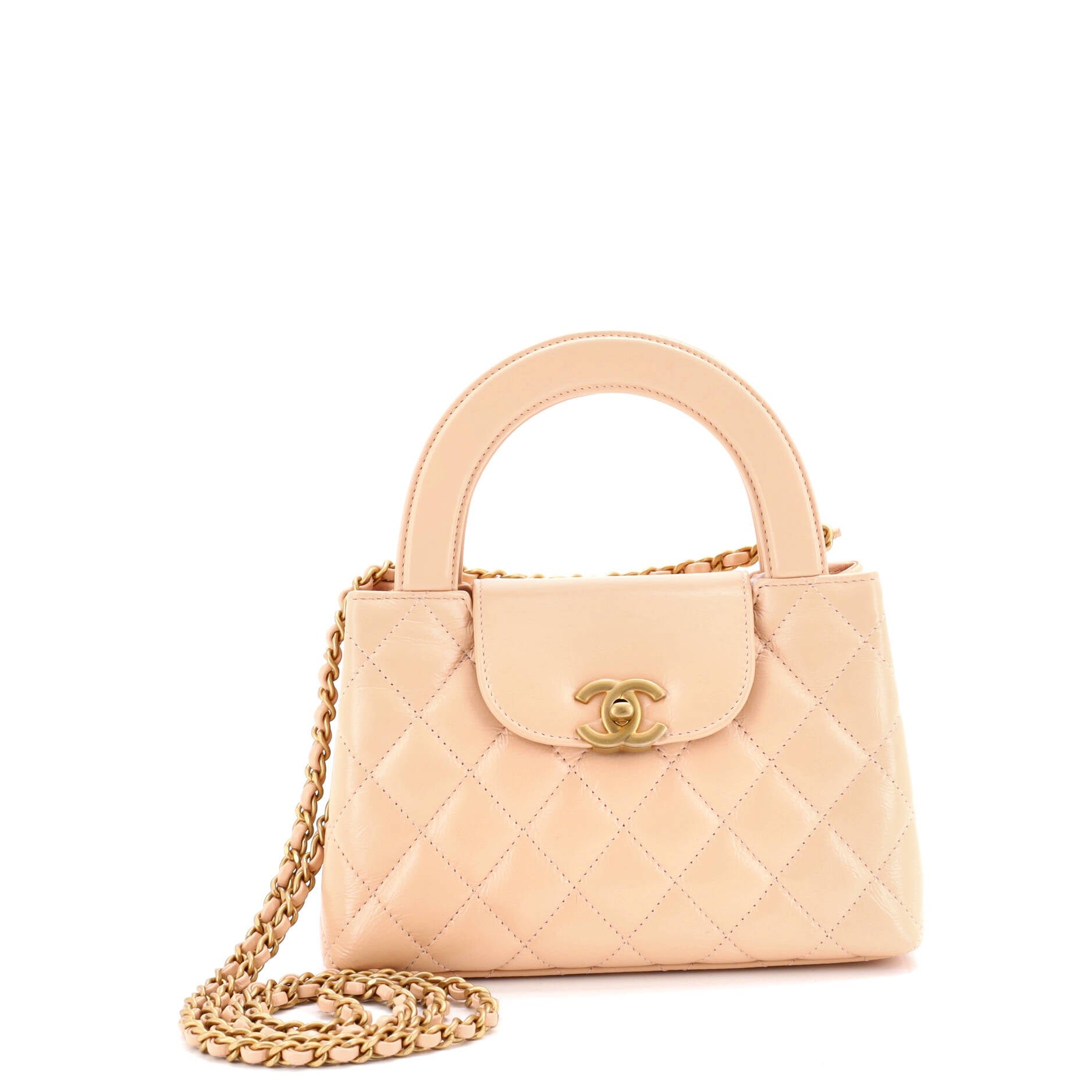 Chanel Kelly Top Handle Shopping Bag Quilted Shiny Aged Calfskin Mini
