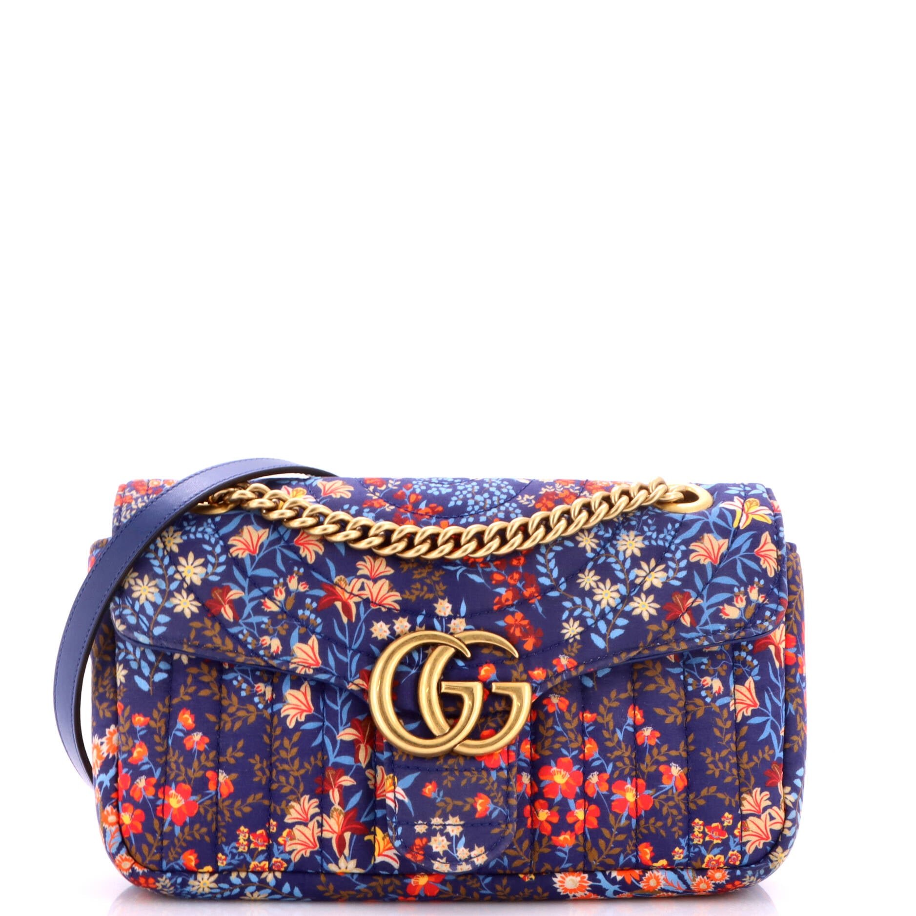GG Marmont Flap Bag Floral Print Cotton Small