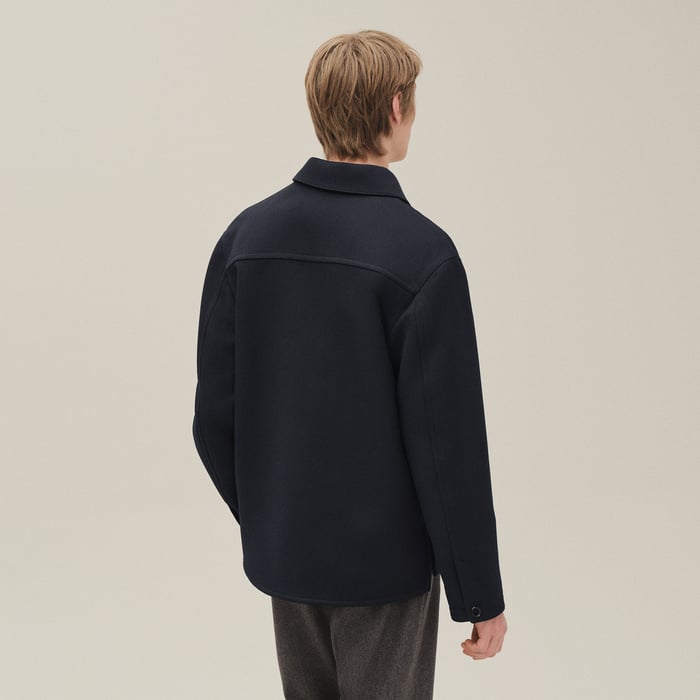 Marine Overshirt With Leather Detail