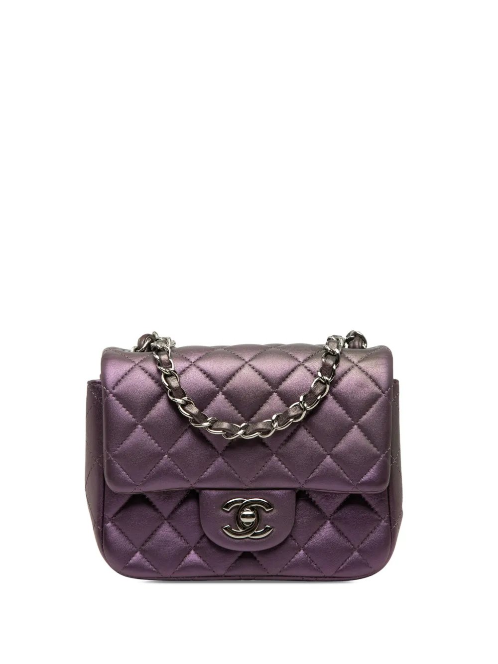 2017-2018 Mini Square Classic Iridescent Lambskin Single Flap crossbody bag
