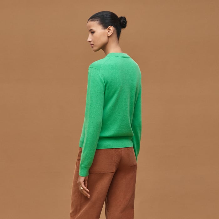 Vert Mélisse Cashmere "H Lift" Long-sleeve Sweater