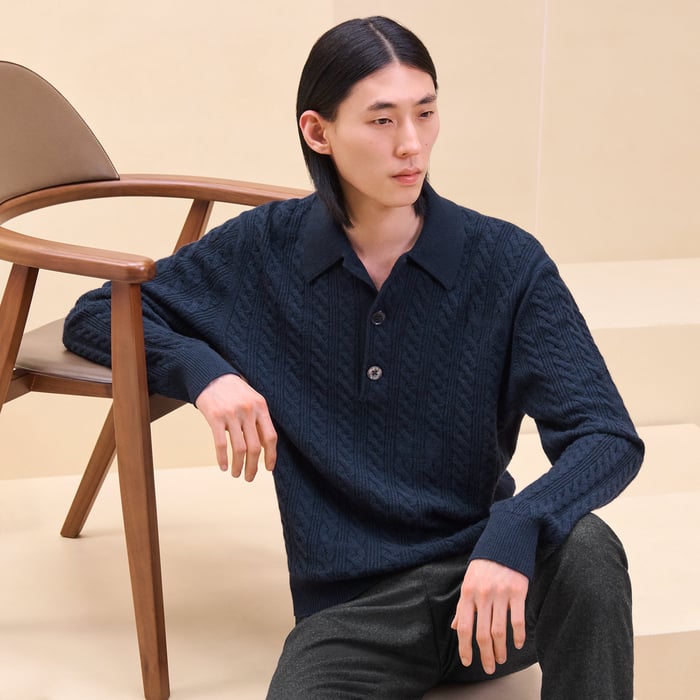 Marine Cashmere "Torsades Et H Fantome" Polo Sweater