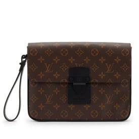 Louis Vuitton Virgil Abloh Brown Monogram Macassar Coated Canvas A4 S Lock Pouch Black Hardware, 2021-2022