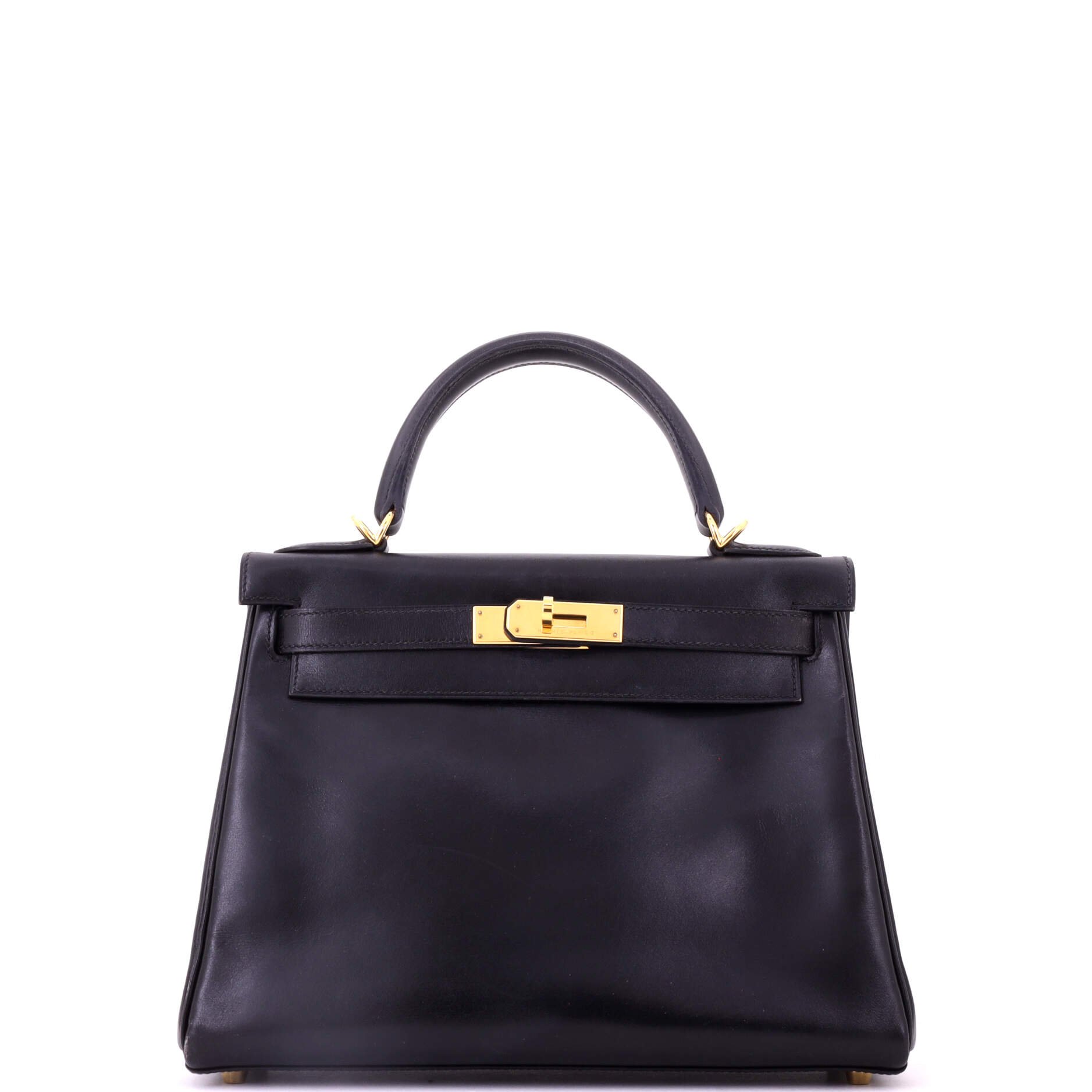 Kelly Handbag Noir Box Calf with Gold Hardware 28