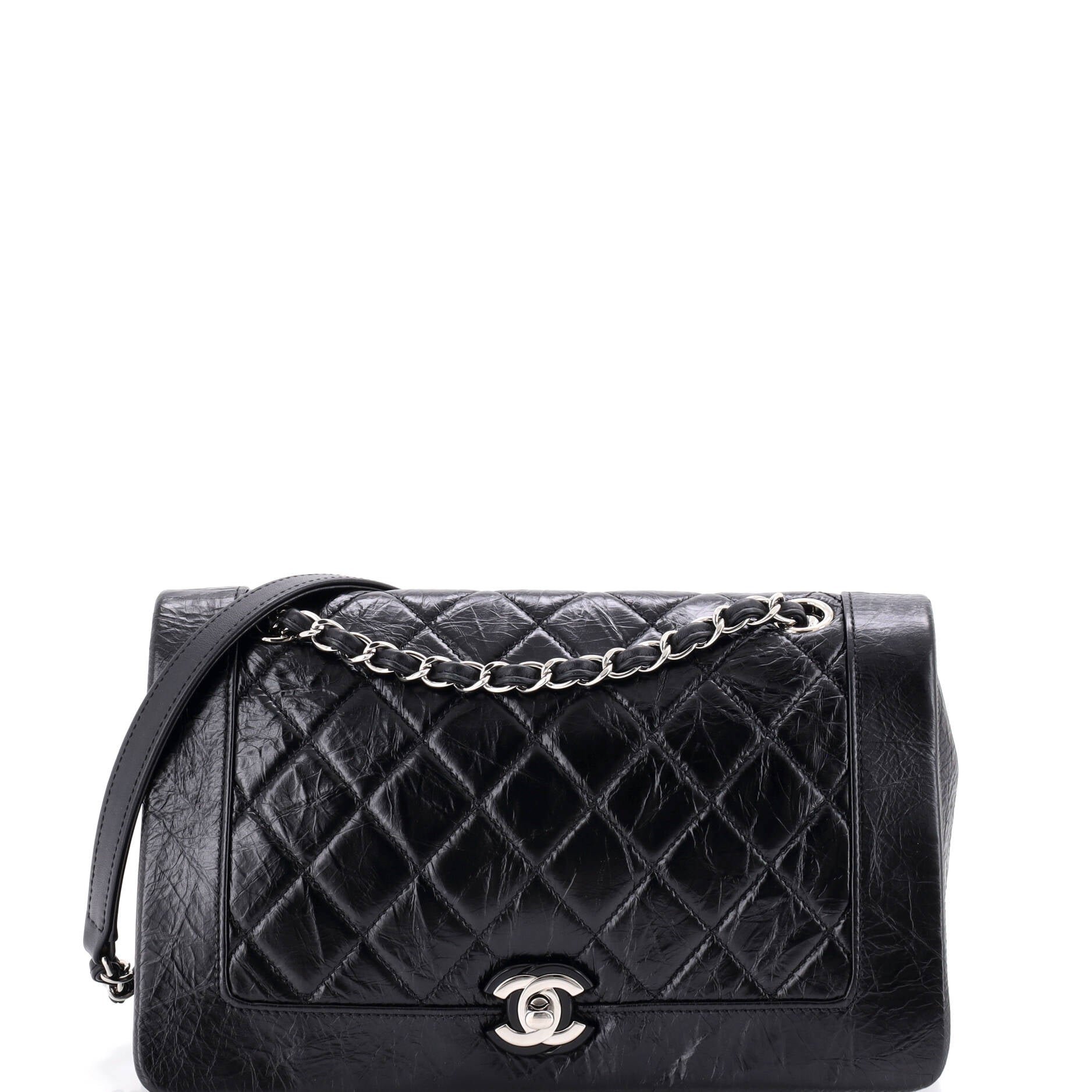 Bi Vintage Full Flap Bag Quilted Crumpled Calfskin Medium