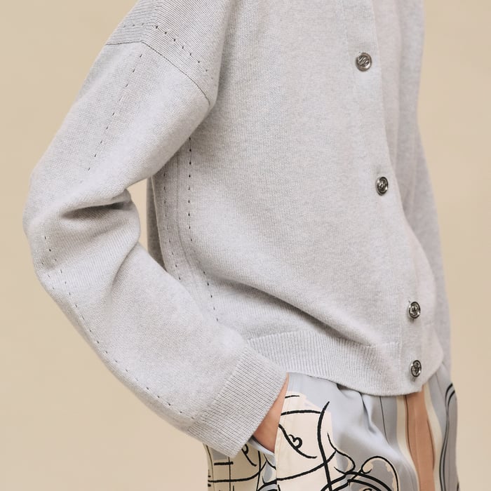 Gris Pervenche Cashmere Long-sleeve Cardigan