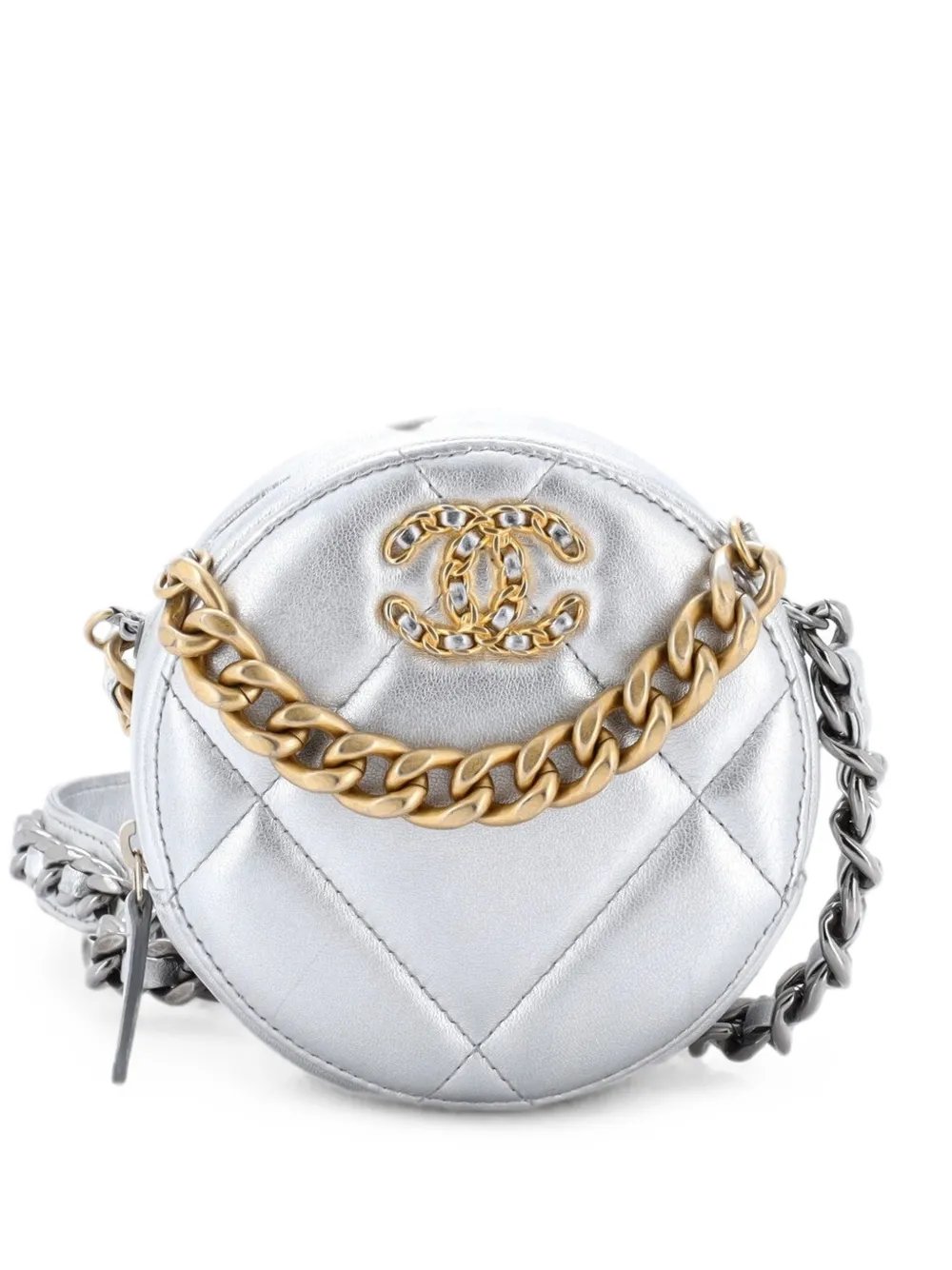 19 Round with Chain Quilted Leather clutch bag