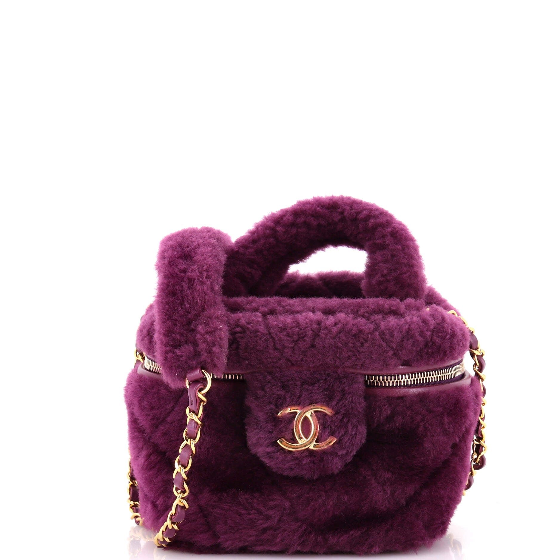 Coconing Top Handle Vanity Case with Chain Quilted Shearling Small