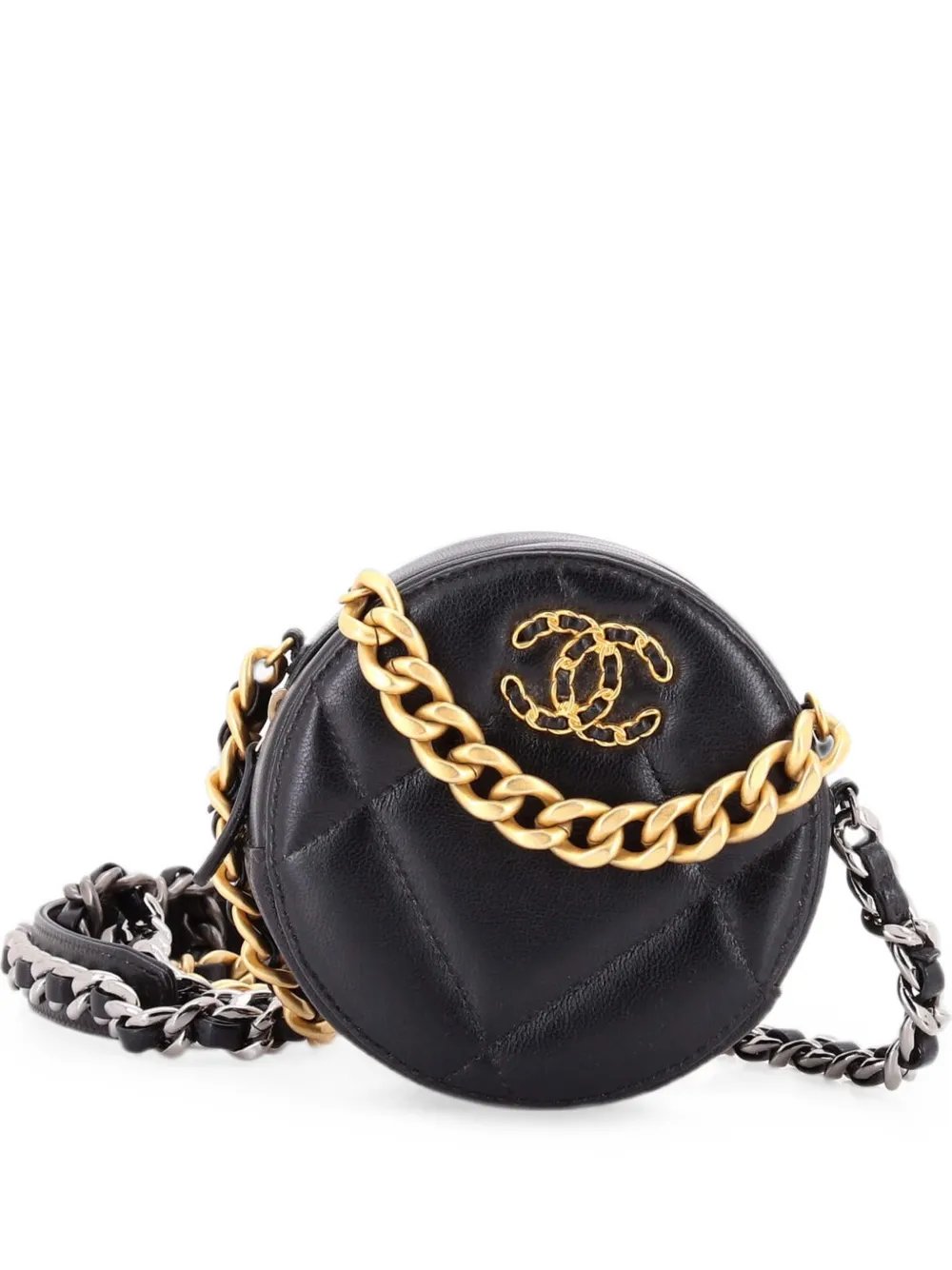 19 Round with Chain Quilted Leather clutch bag