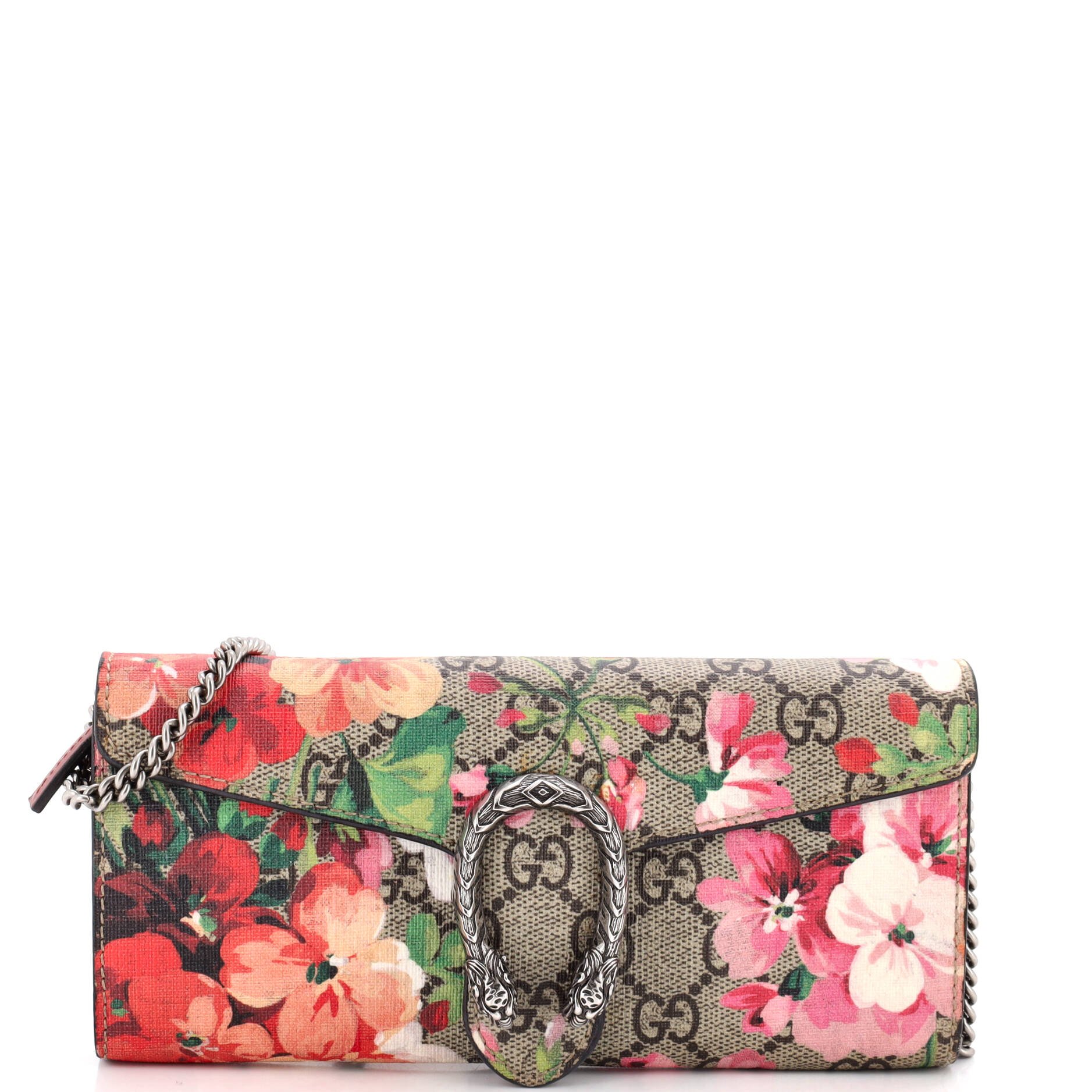 Dionysus Chain Wallet Blooms Print GG Coated Canvas Long