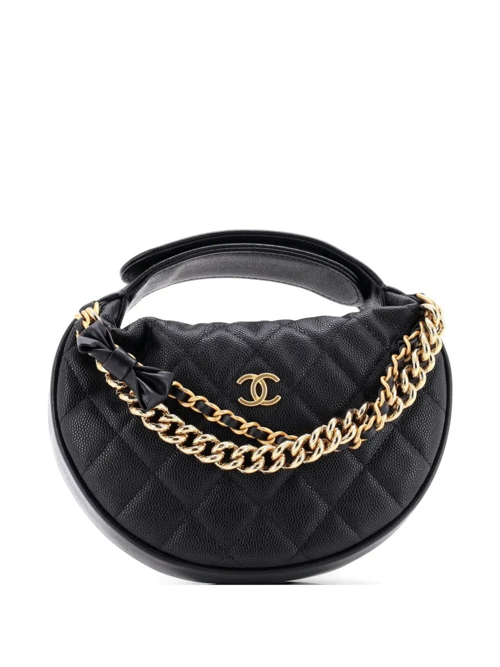 Double Chain Bow Pouch Quilted Caviar Mini hobo bag