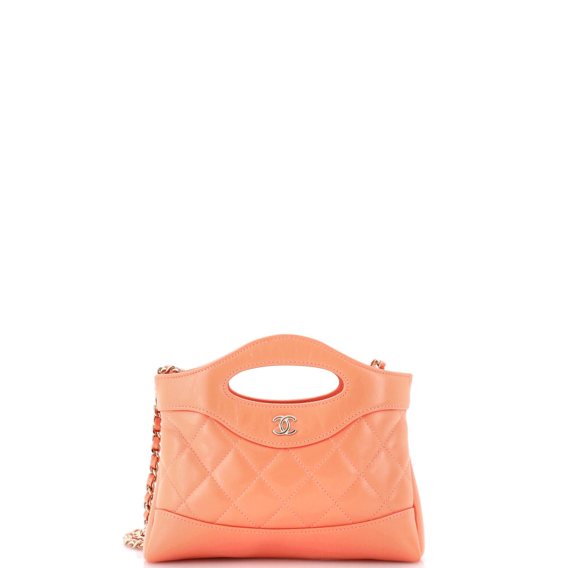 31 Shopping Bag Clutch with Chain Quilted Shiny Crumpled Calfskin Small
