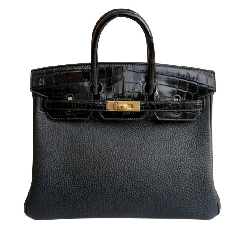 Hermes Black Togo and Shiny Niloticus Crocodile Touch Birkin 25 Gold Hardware, 2020