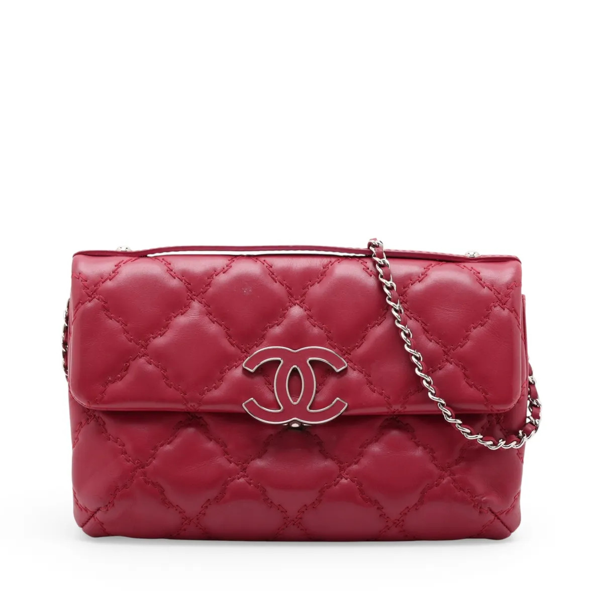 Chanel Ultra Stitch Lambskin 2 Way Shoulder Bag Red Silver Metal Fittings 17XXXX