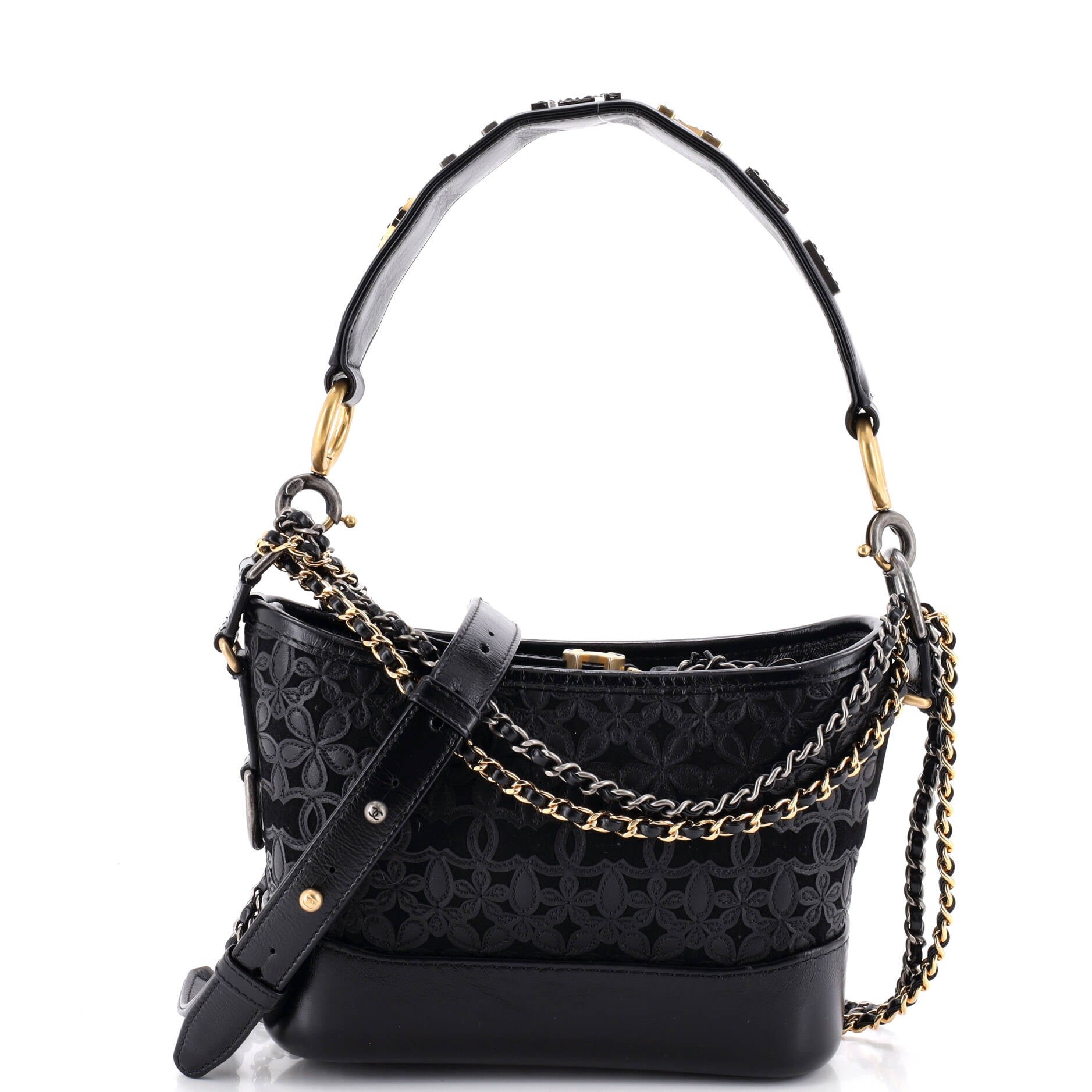 Gabrielle Hobo with Logo Handle Laser Cut Calfskin and Wool Felt Small