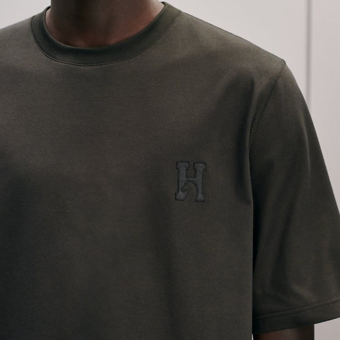 Kaki "H'Cheval" T-shirt With Leather Detail