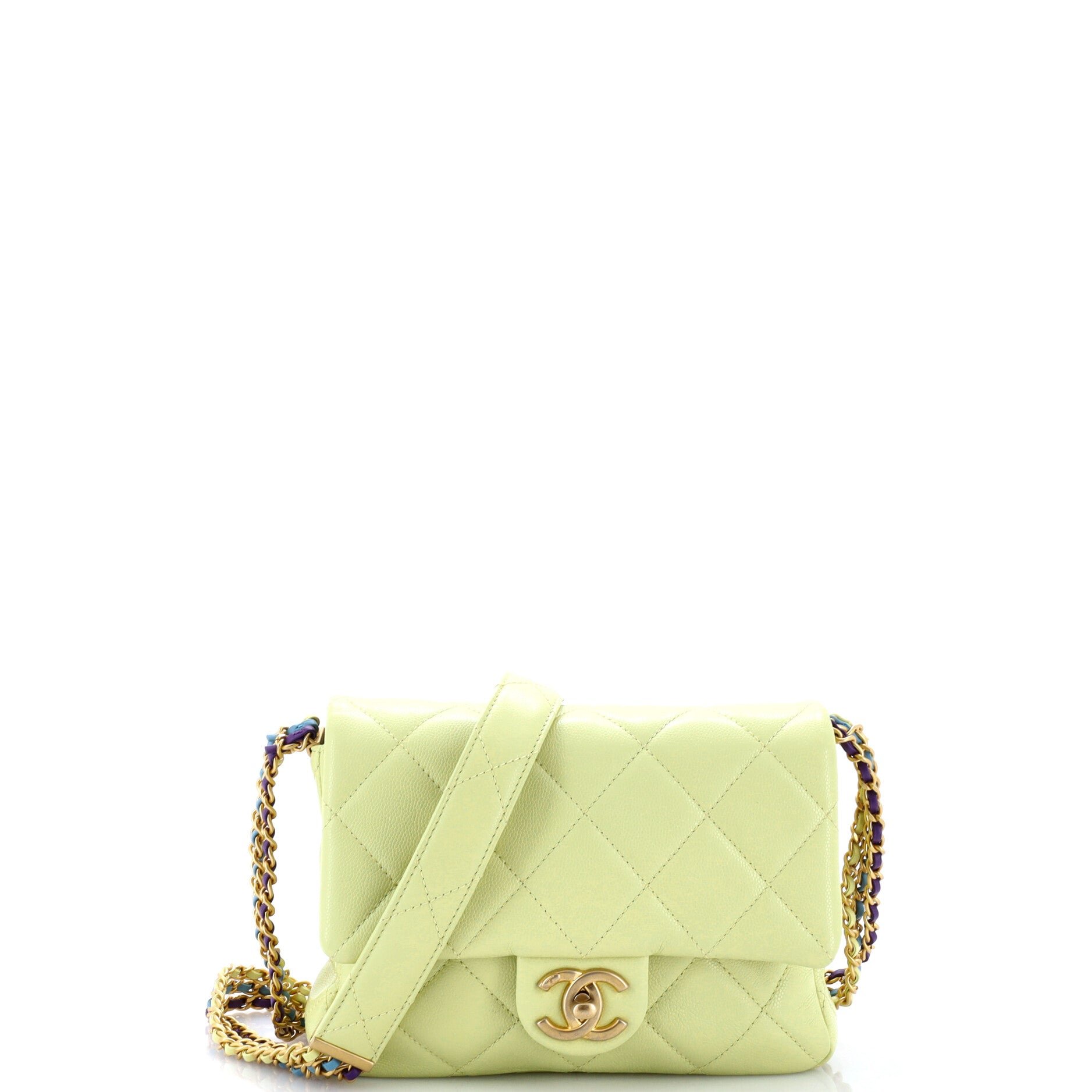 Twist Your Buttons Flap Bag Quilted Caviar Small
