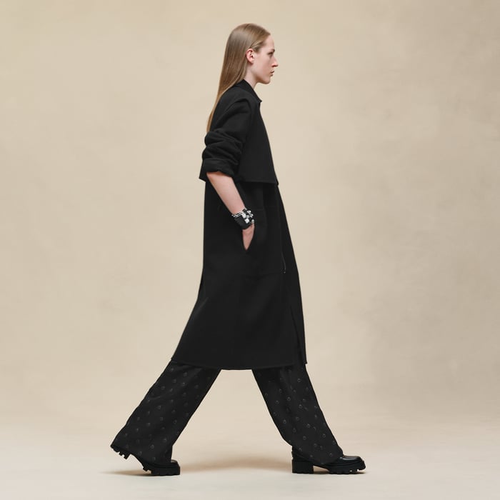 Noir Long Storm Flap Coat