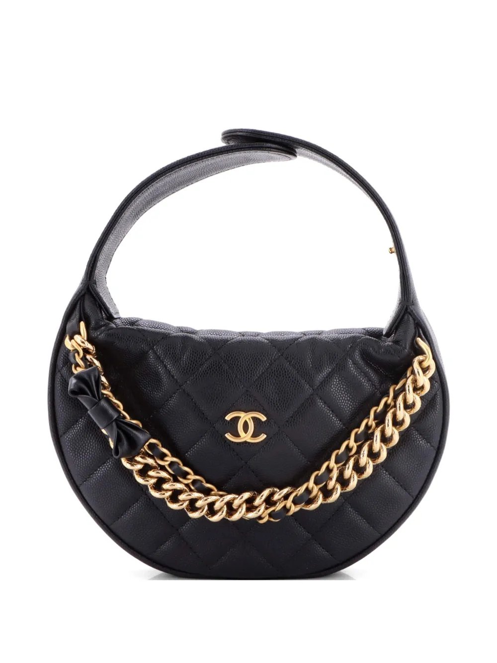 Double Chain Bow Pouch Quilted Caviar Mini hobo bag