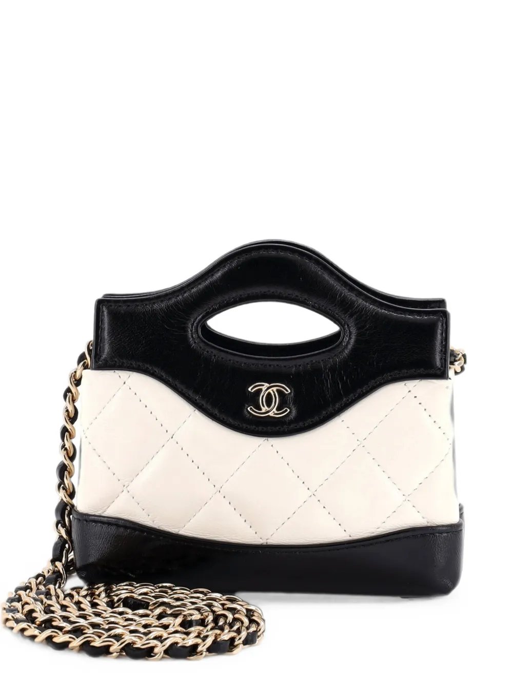 31 Shopping Bag Clutch with Chain Quilted Shiny Crumpled Calfskin Nano crossbody bag