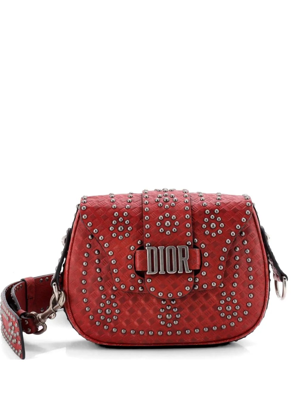 D-Fence Saddle Bag Studded Embossed Leather Small crossbody bag