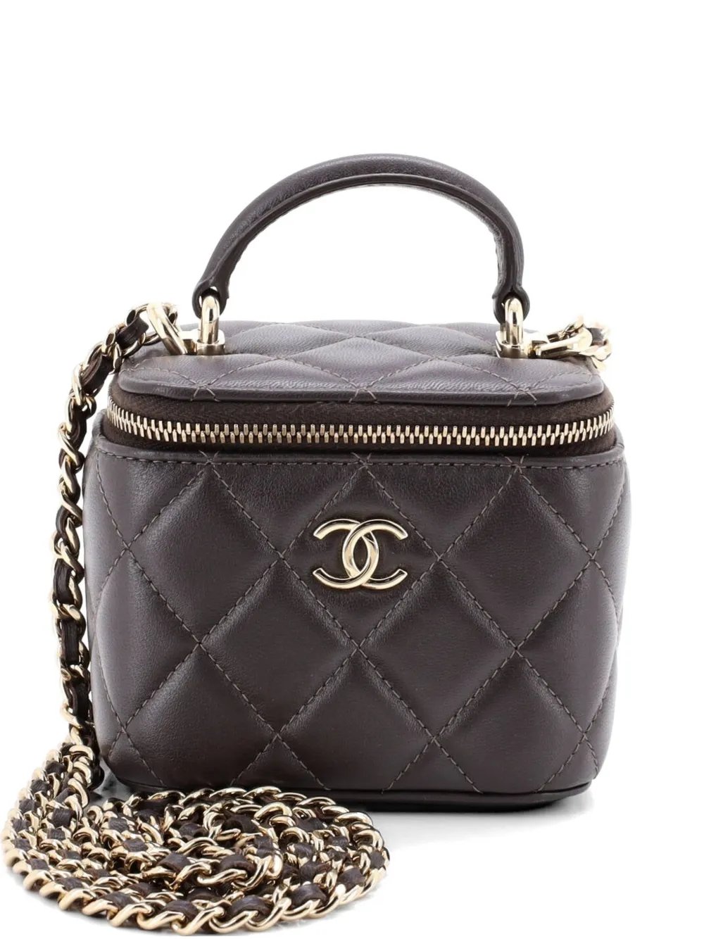 Classic Top Handle Vanity Case with Chain Quilted Lambskin Mini crossbody bag