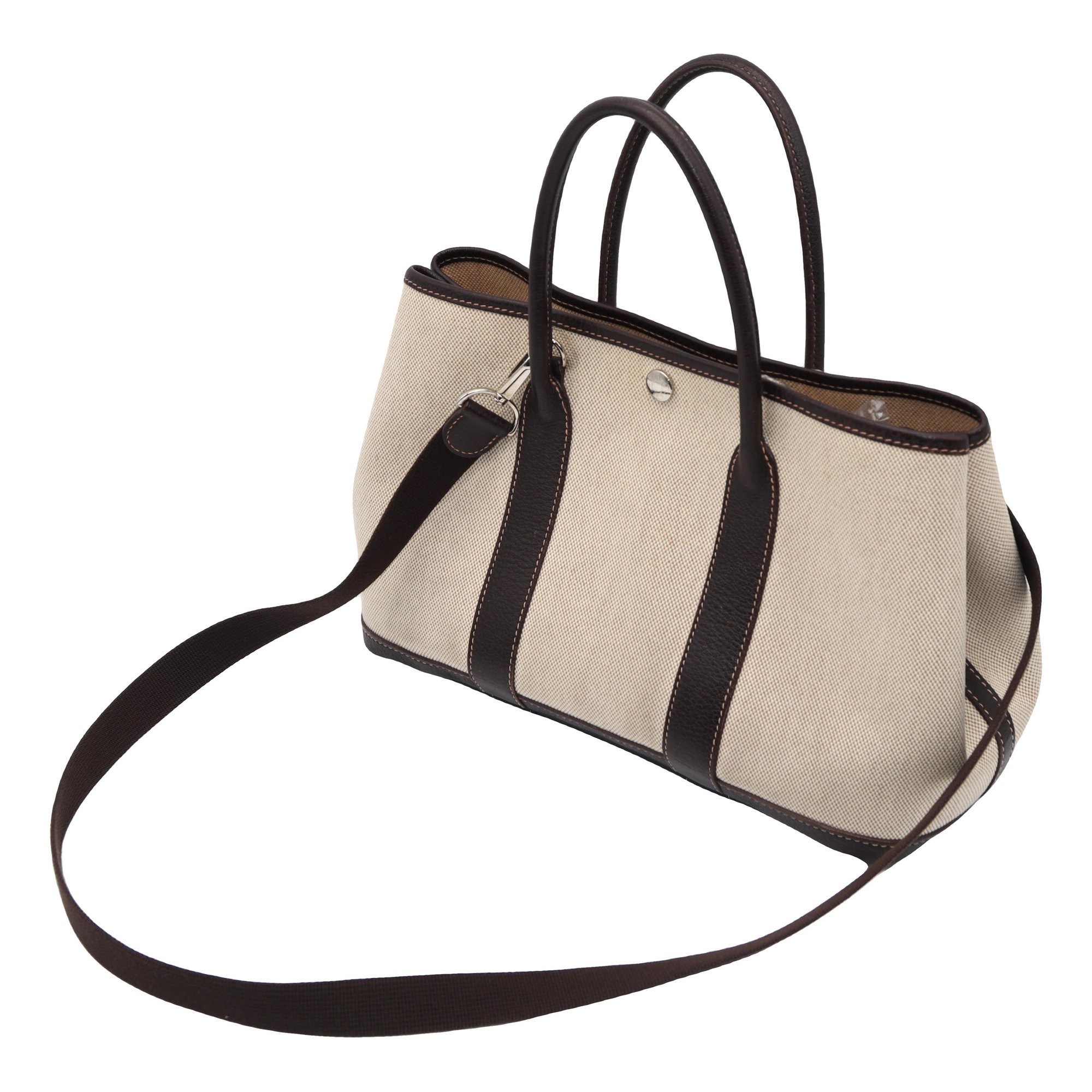 Hermes Garden Party Handbag Beige Toile Officier Canvas 2004