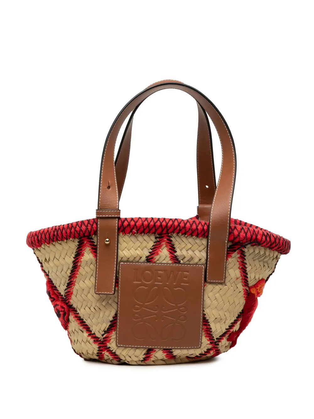 2019 Small Raffia Animal Embroidered Anagram Basket tote bag