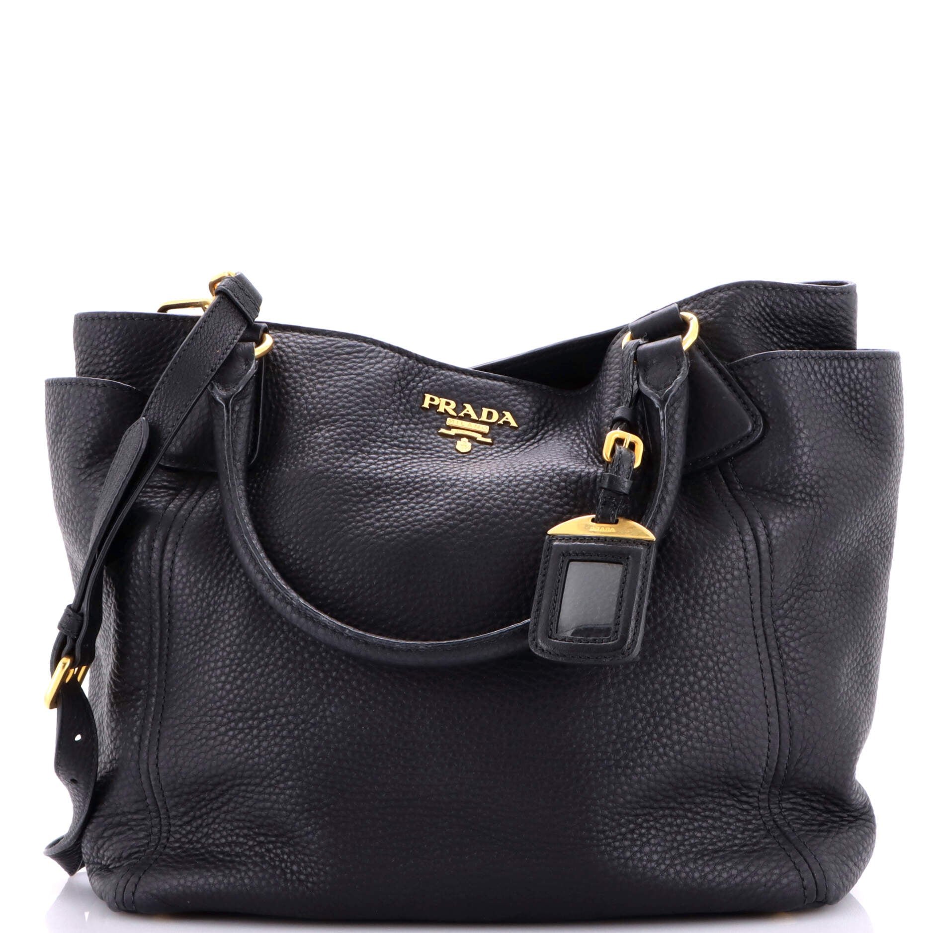 Prada Side Pocket Convertible Tote Vitello Daino Large